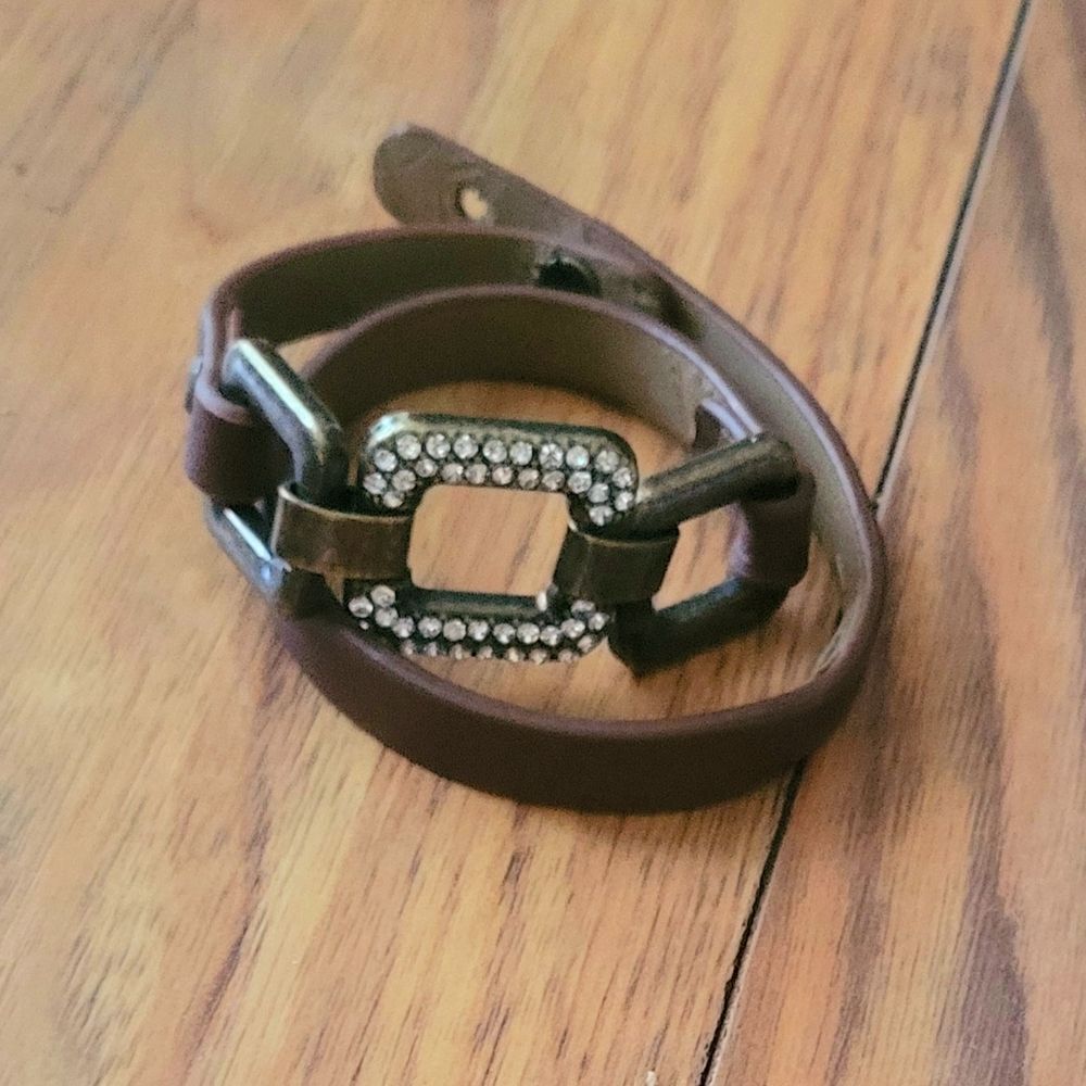 Express Brown Pleather Bracelet with Rhinestone Buckle